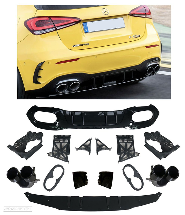 Difusor Traseiro Mercedes Classe A W177 Look A45 (Ponteiras Pretas)