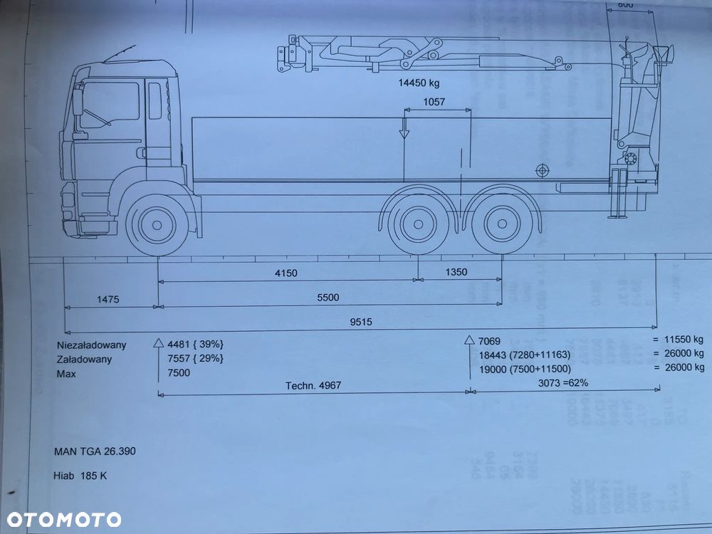 MAN TGA 26.390 / 6X2/ HDS HIAB 185K- 11,2m- ważny UDT / ROTATOR HYDR / OS SKRĘTNA /  SKRZYNIA 6,3m - 20