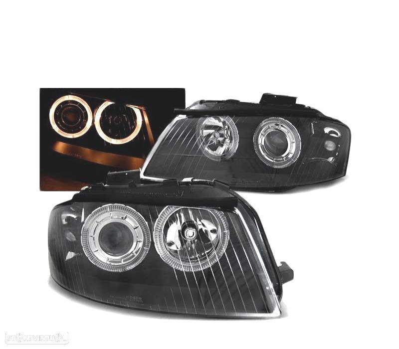FARÓIS ANGEL EYES AUDI A3 8P 03-08 PRETO - 1