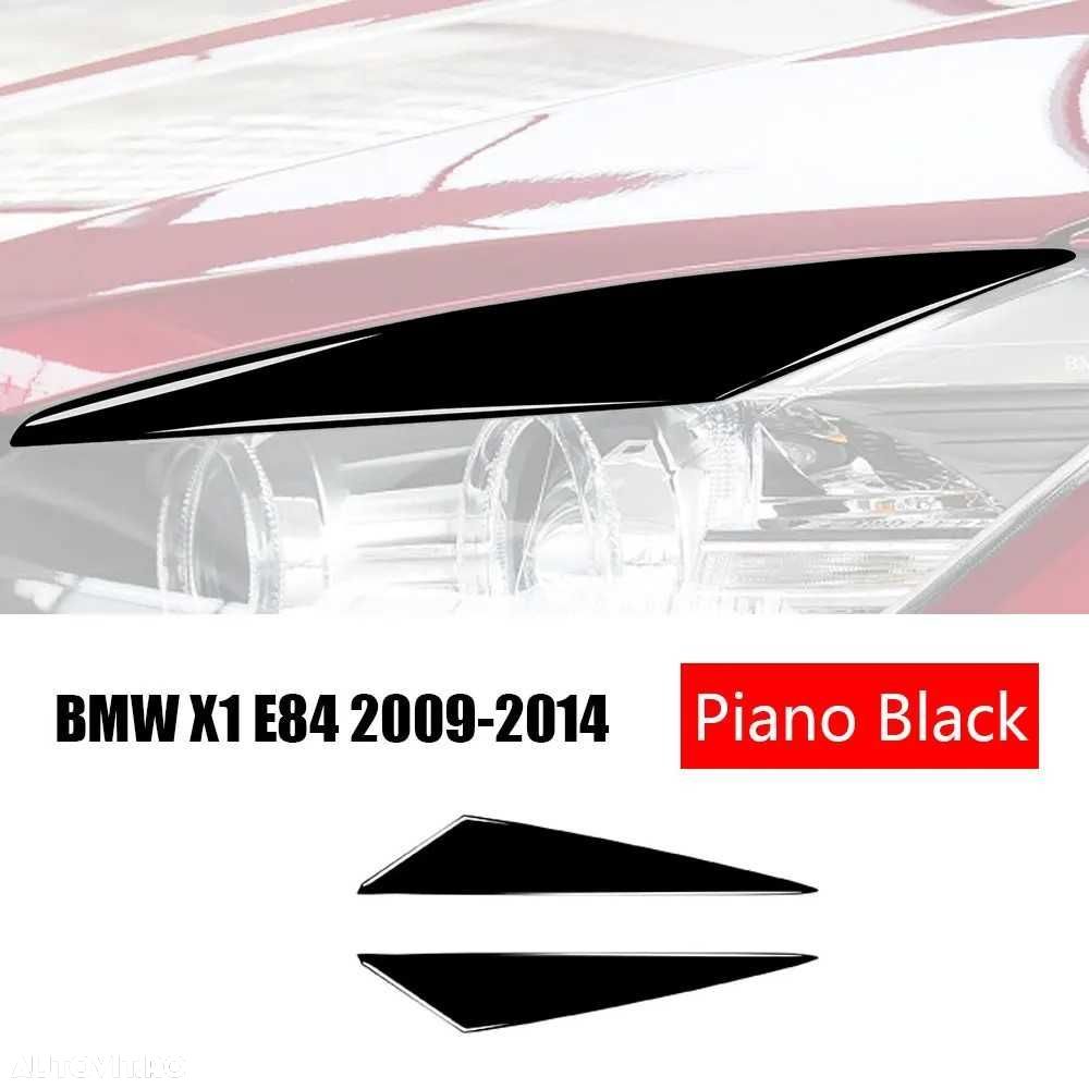 Set 2 Pleoape Faruri Far Adeziv BMW X1 E84 2009 - 2014, Negru Lucios - 2