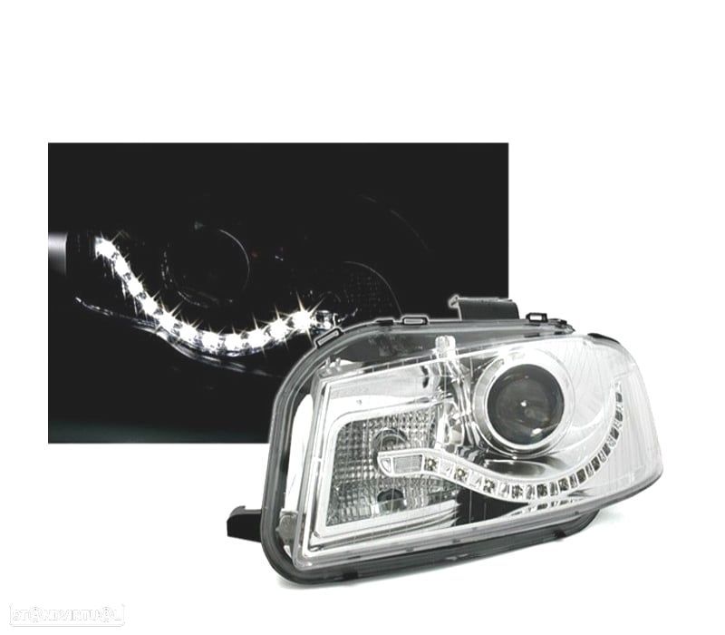 FARÓIS AUDI A3 8P 03-08 LUZ LED DIURNA FUNDO CROMADO - 2