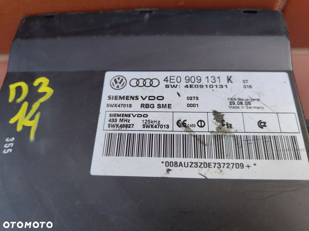 AUDI A8 D3 MODUŁ STEROWNIK KESSY SPRAWNY 4E0909131K - 2