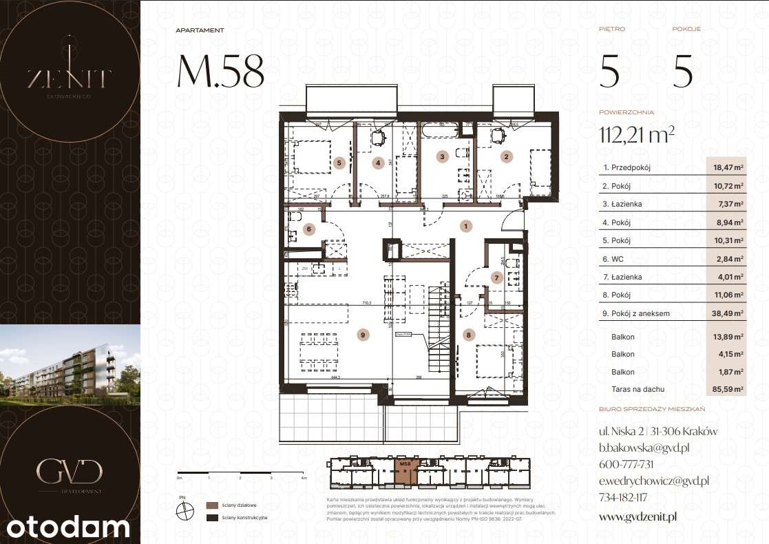 Apartament z prywatnym tarasem na dachu | 112 m² | 5 pokoi |