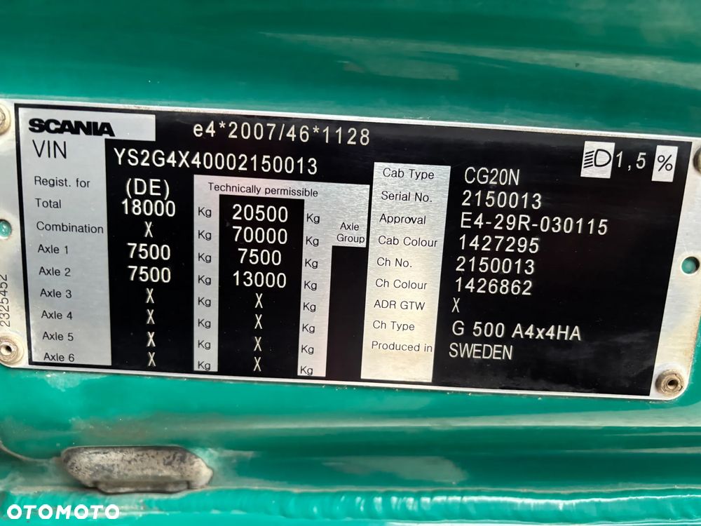 Scania G 500 XT  4x4 stały napęd , hydraulika do wywrotu, na poduszkach , stan TOP , sprowadzona z Niemiec, serwisowana , - 17