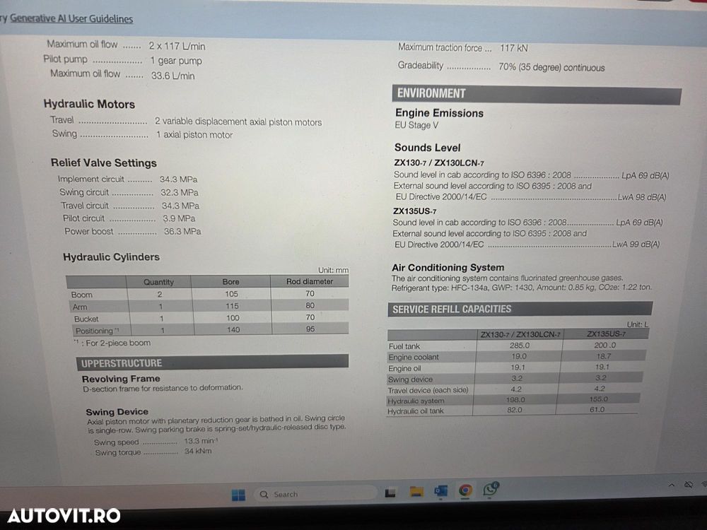 Hitachi LANDCROSS ZX130-7, 2025, 15,5t, LAMA, Ad sapare 7m, Inst picon, Inst rotire, camera spate, camere laterale, latime 2,49m, consum 5,5l/ora, ridica 7,5tone, garantie extinsa, posibilitate leasing-PROMOTIE 129.900 EUR+Tva - 37