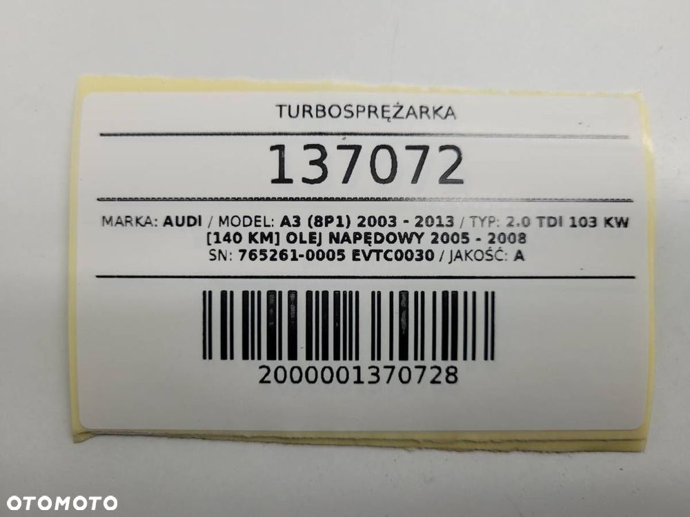 TURBOSPRĘŻARKA TURBINA EVORON EVTC0030 2.0 TDI 140 KM AUDI A3 8P - 8