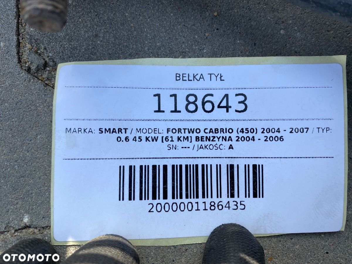 BELKA TYŁ OŚ ZAWIESZENIE PÓŁOŚ SMART FORTWO FOR TWO 0.6 BENZYNA - 7