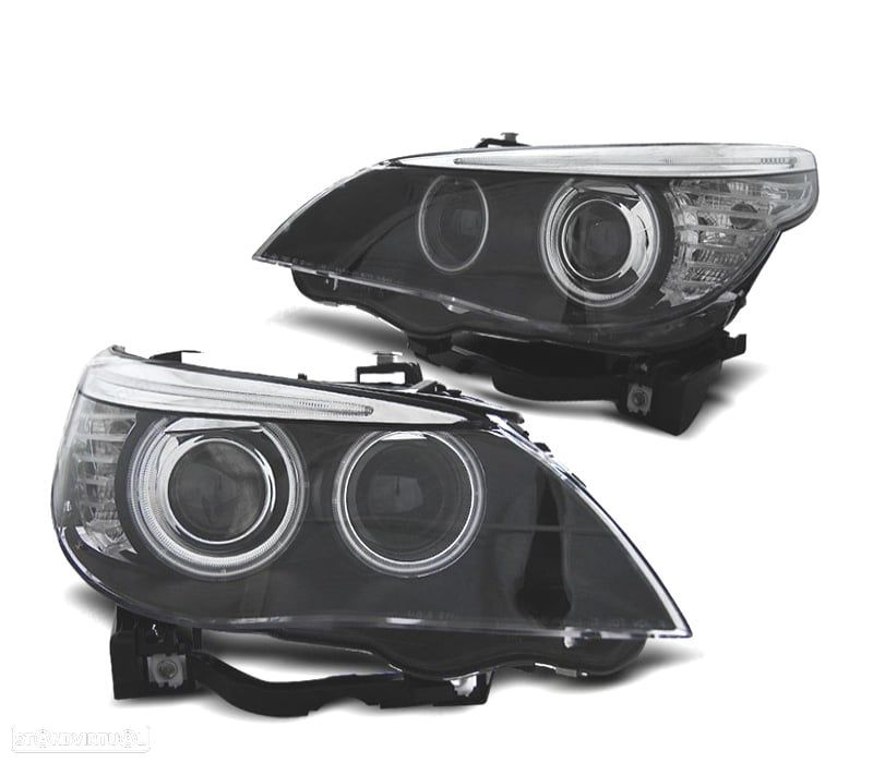 FARÓIS XENON D2S ANGEL EYES CCFL BMW E60 E61 03-04 FUNDO PRETO - 1