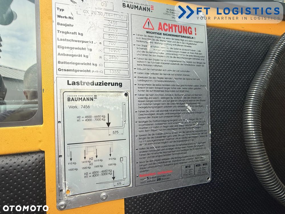 Baumann WÓZEK BOCZNY | BAUMANN GX 70.50 / 14-11,5 45 | DIESEL | DUPLEX 4500MM | HYDRAULICZNA TRAWERSA 14000MM | NOWE OPONY | PO SERWISIE | STAN IDEALNY | Szeroka oferta wózków czterokierunkowych i bocznych, dopasowanych do różnorodnych potrzeb i zastosowań - 15