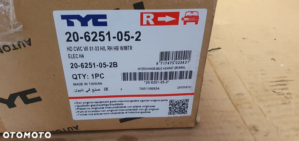 Lampa prawy przód przednia prawa Honda Civic VII Nowa TYC 20-6251-05-2 - 9