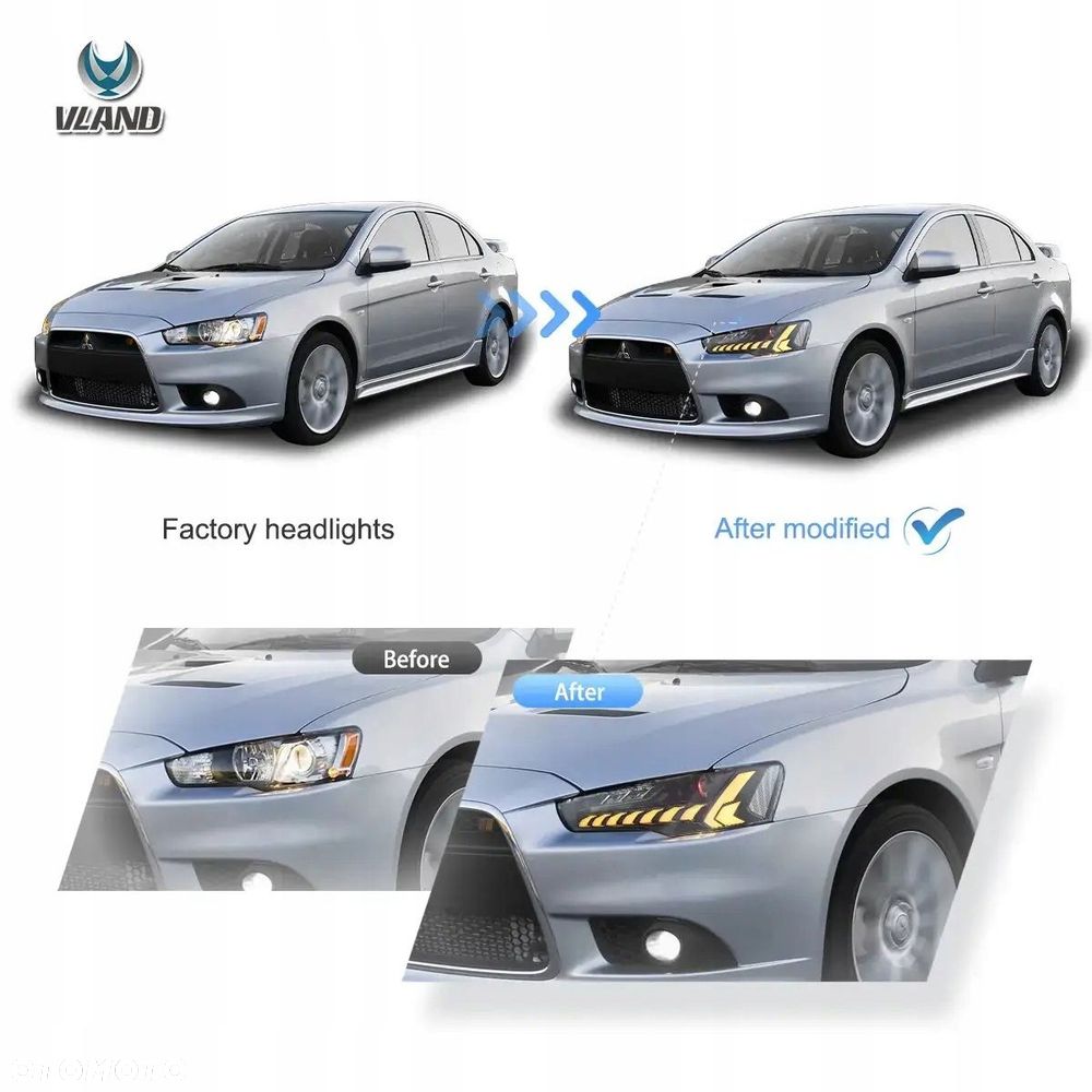 Reflektory Lampy kpl Vland Full LED Tuning Black Mitsubishi Lancer VIII 8 - 10