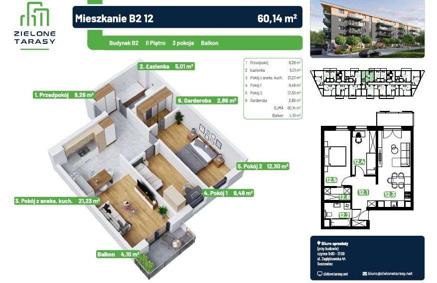 60,14 m2-3 pokoje-balkon-RABAT miejsce postojowe 5 000 zł taniej
