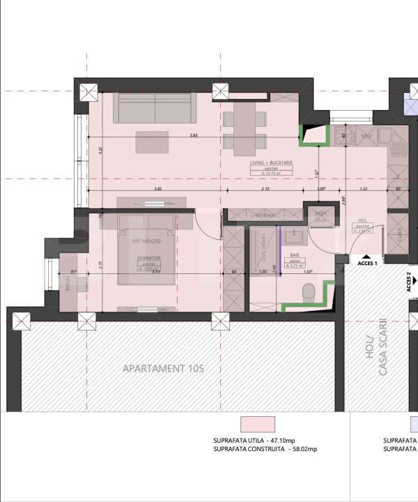 Apartament Ultracentral cu 2 Camere, 47.10mp Utili — fotografia 1