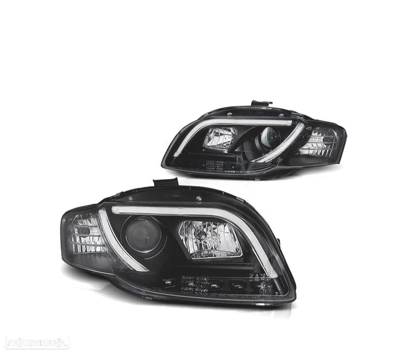 FARÓIS COM LUZ DIURNA TFL AUDI A4 B7 04-07 FUNDO PRETO - 1