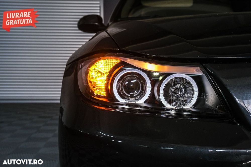 Faruri BMW Seria 3 E90 Sedan E91 Touring (03.2005-08.2008) Angel Eyes Negru- livrare gratuita - 3