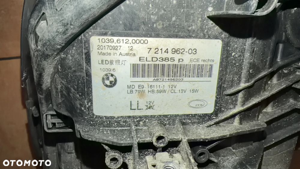 LAMPA BMW G30 G31 PRAWY PRZÓD ADAPTIVE LED EUROPA 7214962 - 9