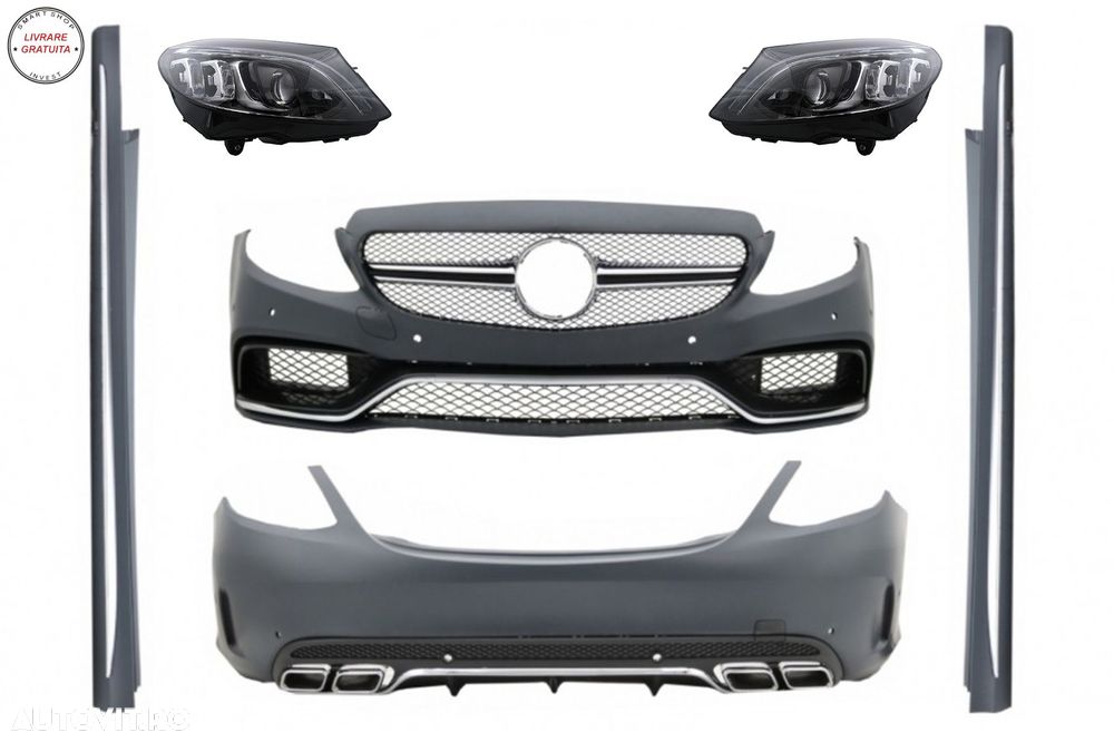 Pachet Exterior Complet si Faruri Full LED Mercedes Clasa C W205 Sedan (2014-2018)- livrare gratuita - 1