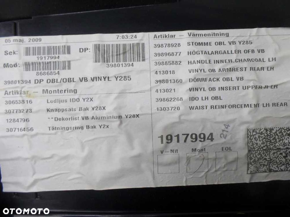 VOLVO S80 II V70 06-13 TAPICERKA BOCZEK DRZWI SKORA TYL LEWY 8686854 1917994 - 5