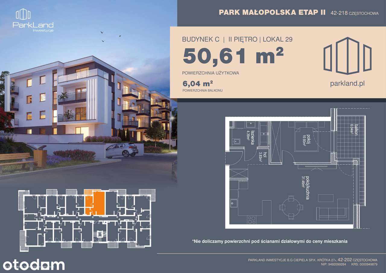 Park Małopolska | 2 piętro | 50,61 m² | jasne wnętrze | Parkitka