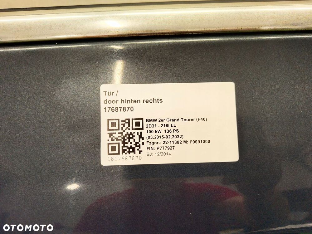 BMW 2 F46 DRZWI PRAWY TYŁ TYLNE C09 - 2
