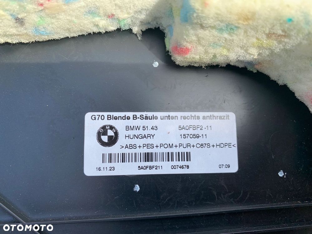 OSŁONA SŁUPKA B TAPICERKA BOCZNA DOLNA LEWA PRAWA ANTHRAZIT BMW 7 G70 - 8
