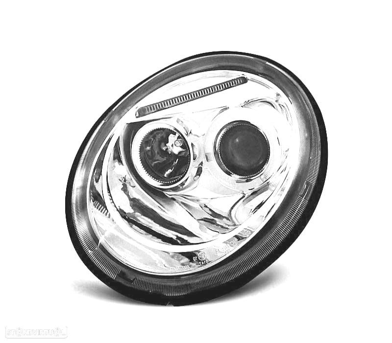 FARÓIS FRONTAIS ANGEL EYES PARA VOLKSWAGEN VW BEETLE,98-05 FUNDO CROMADO - 2