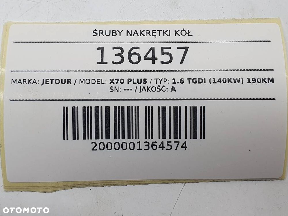 ŚRUBY SZPILKI KÓŁ  KOMPLET JETOUR X70 PLUS M12X1.5 - 4