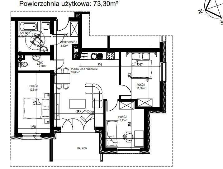 Osiedle Grunwaldzkie. 4 pokoje - 73,30 m2 - Pełny obrazek: 2/18