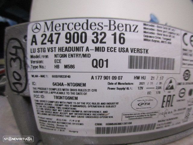 Radios A1779010907  A2479003216 MERCEDES EQB X243 2022 350 292CV 5P PRETO ORIGINAL NTG6N ENTRY\MID - 7