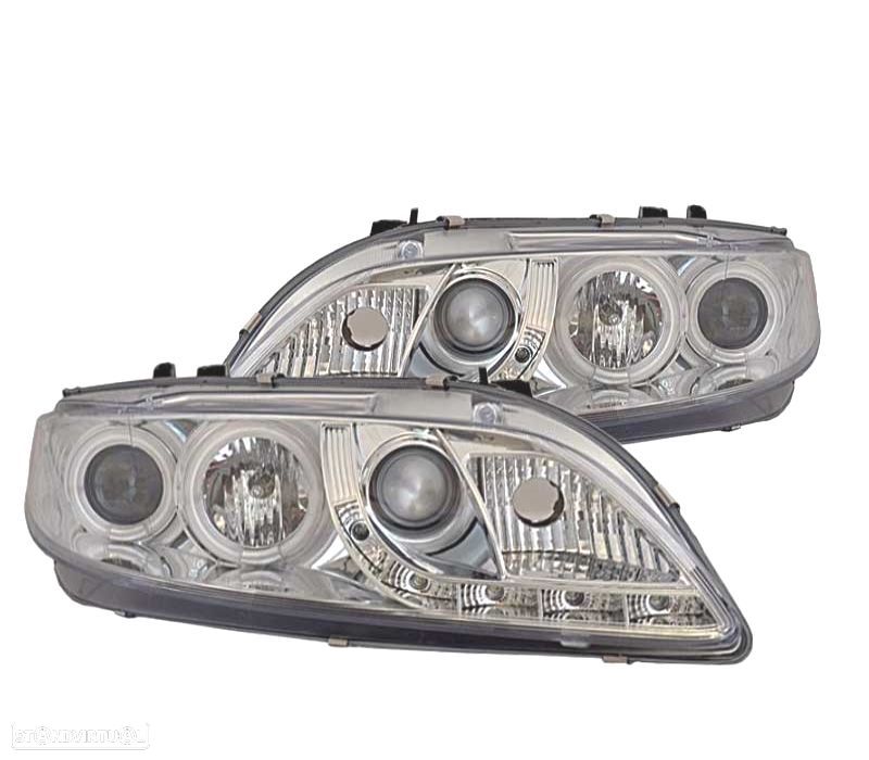 FARÓIS MAZDA 6 02-08 OLHOS DE ANJO LUZ DIURNA FUNDO CROMADO - 1