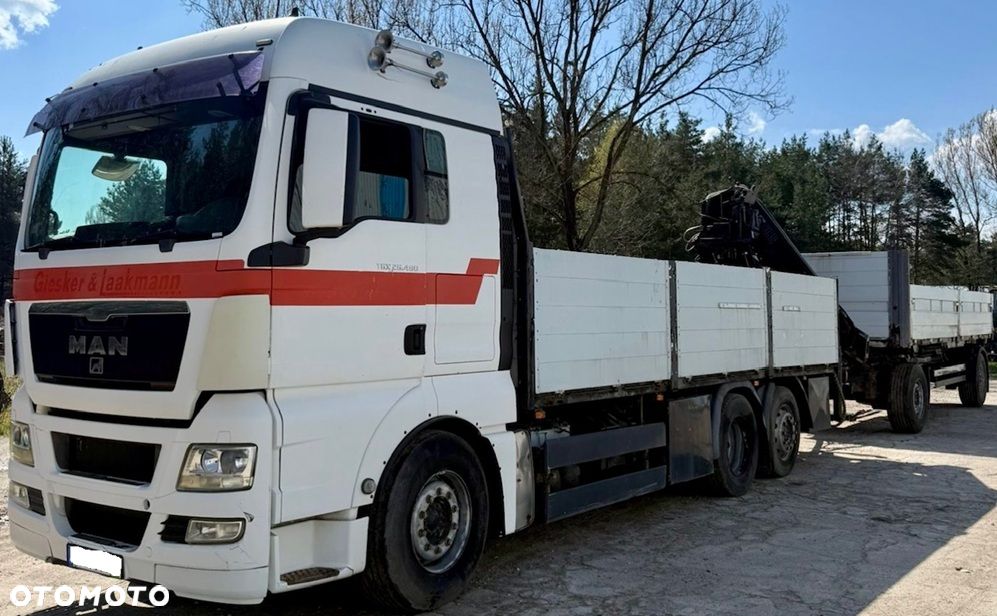 MAN TGX 26.480 6x2 XLX HIAB XS 144DS-3 PRO DŁ:10.5m AUTOMAT RETARDER KLIMA OŚ PODNOSZONA I SKRĘTNA DŁ:PAKI:6.4m BURTY ALUMINIOWE + PRZYCZEPA SCHWARZMULLER BURTOWA DŁ:7m 2009r EURO 5 - 10