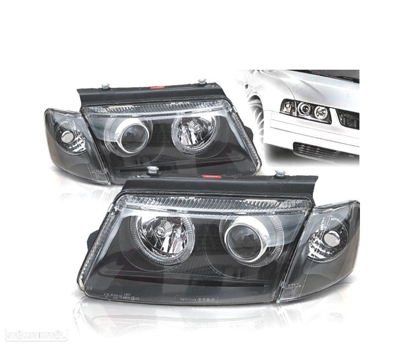 CONJUNTO DE FARÓIS PARA VOLKSWAGEN VW PASSAT 3B 96-00 ANGEL EYES PRETOS - 1