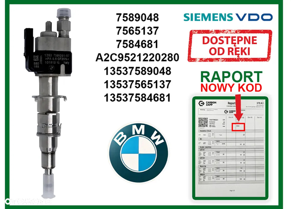 Wtryskiwacz BMW 7589048 benzynowy do modeli 1, 3, 5, 6. GWARANCJA
