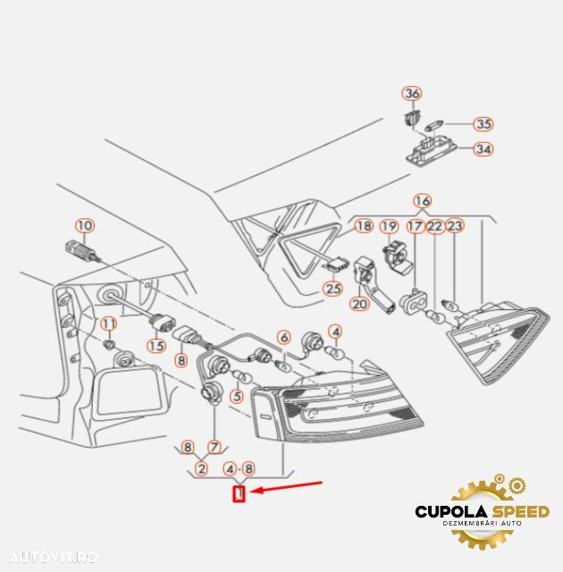 Lampa Stop stanga aripa 8T8945095F OE - Produs Nou Audi A5 8T [faceli - 2