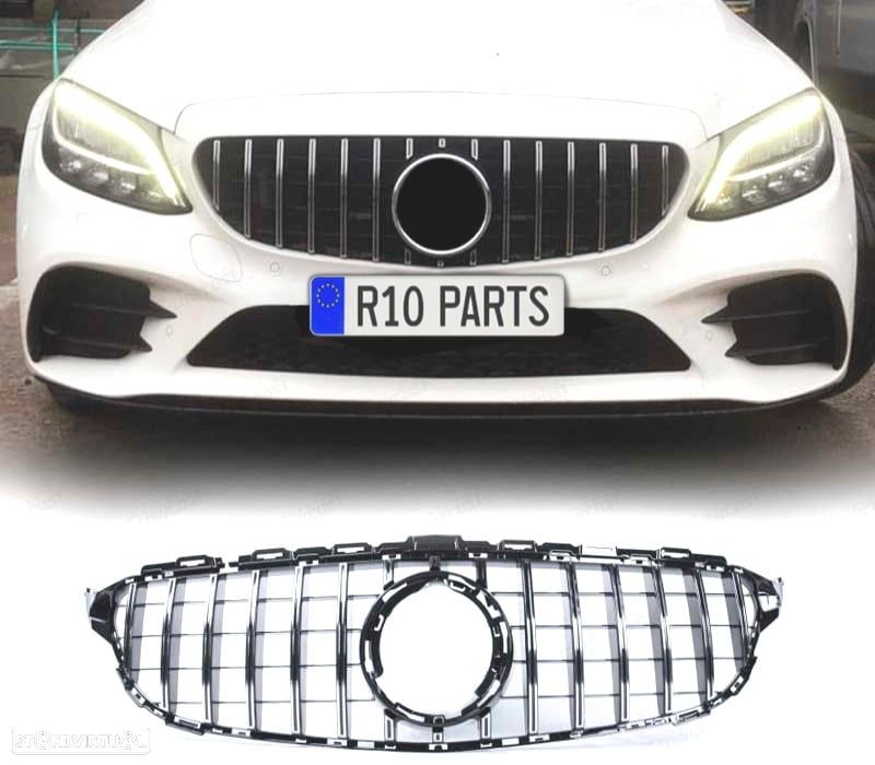 GRELHA FRONTAL MERCEDES W205 S205 14-18 LOOK AMG GT PRETO CHROMADO - 1