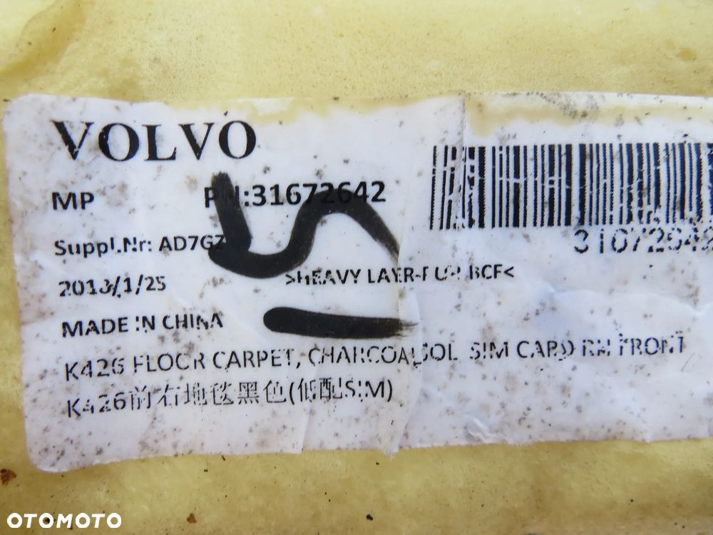 VOLVO XC60 II WYKŁADZINA DYWAN WNĘTRZA Kolor Antracyt 32216546  31672642 2017- - 15