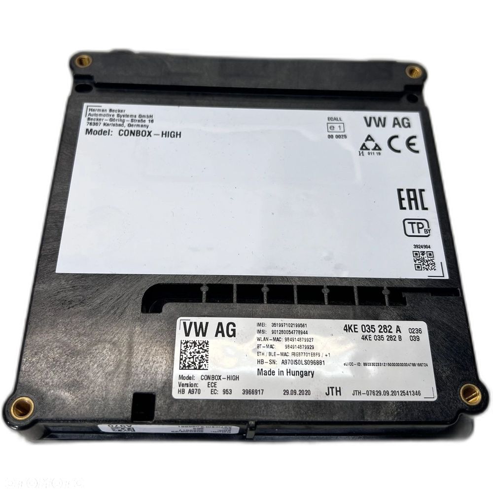 MODUŁ STEROWNIK WZYWANIA POMOCY SOS AUDI A4 B9 A5 A6 C8 A7 4KE035282A - 1