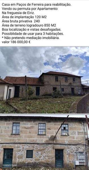 Moradia T6 para venda ou permuta em Paredes