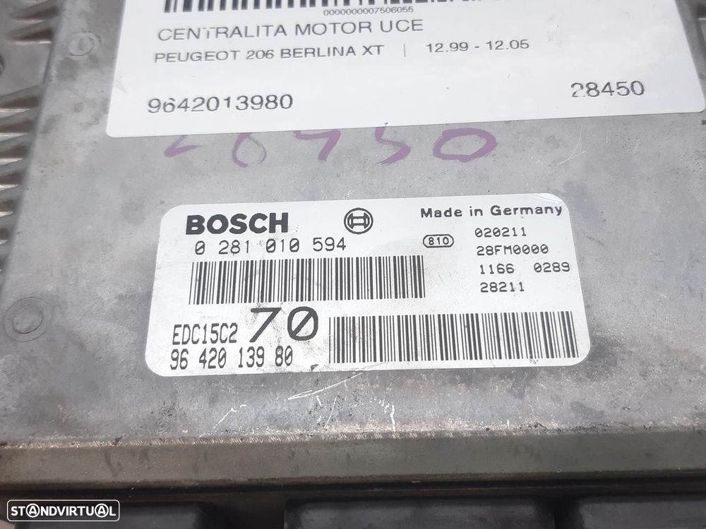 CENTRALINA MOTOR UCE PEUGEOT 206 FASTBACK 2002 -9642013980 - 2