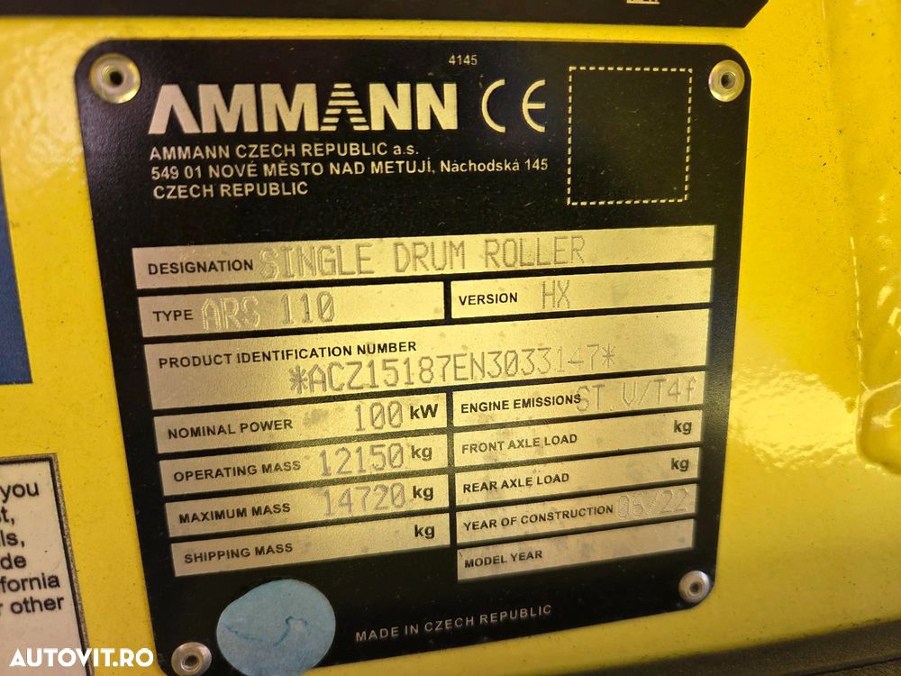 Ammann ARS110, 14,7tone, 25ore-NEFOLOSIT, latime rola 2,1m, motor Deutz 135CP, Declaratie CE, produs in GERMANIA, garantie 1 an, Aer cond, Antifurt, lung 5,9m, FULL OPTION, posibilitate leasing 4 ani, PROMOTIE 84.900 EUR+Tva - 12