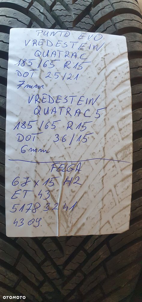 Felgi stalowe z oponami 4X100 ET43 6J R15 Fiat Punto EVO 51763241 - 21