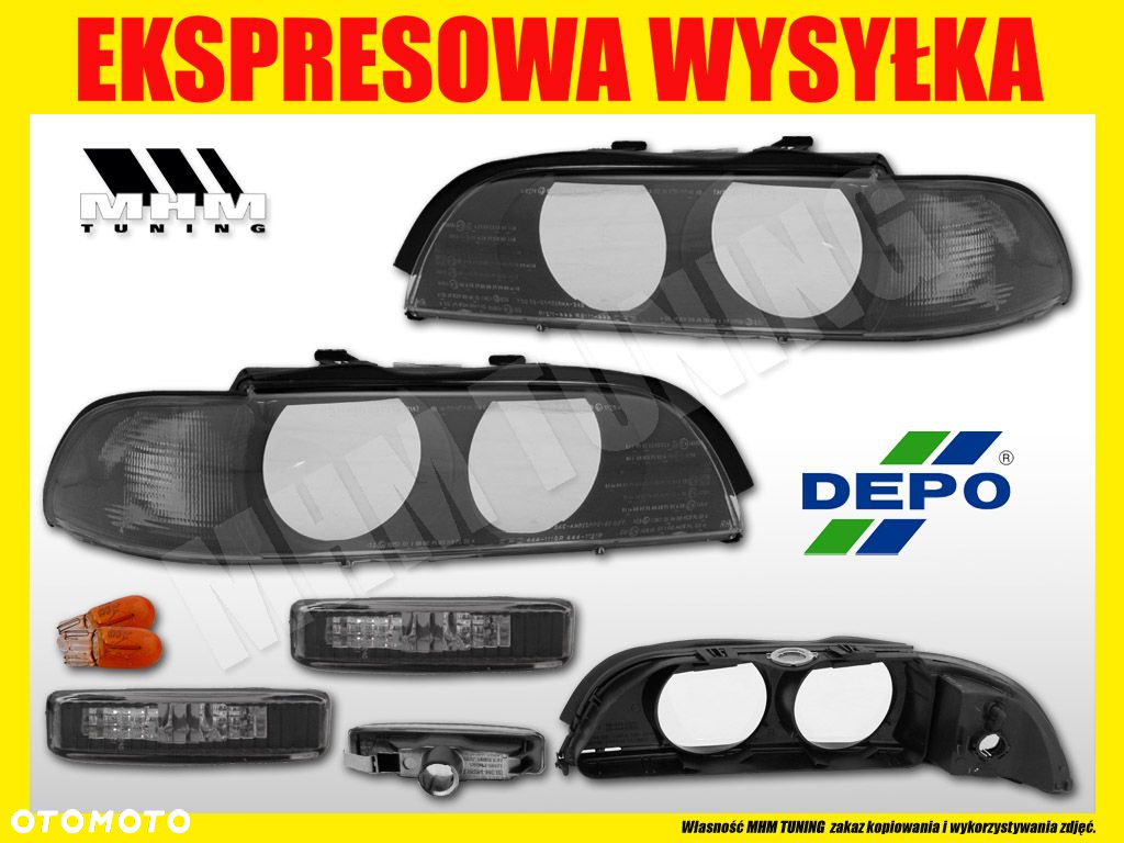 REFLEKTOR KLOSZ MIGACZ BOK KPL TUNING BLACK CZARNE DEPO BMW 5 E39 1996-2000 - 2