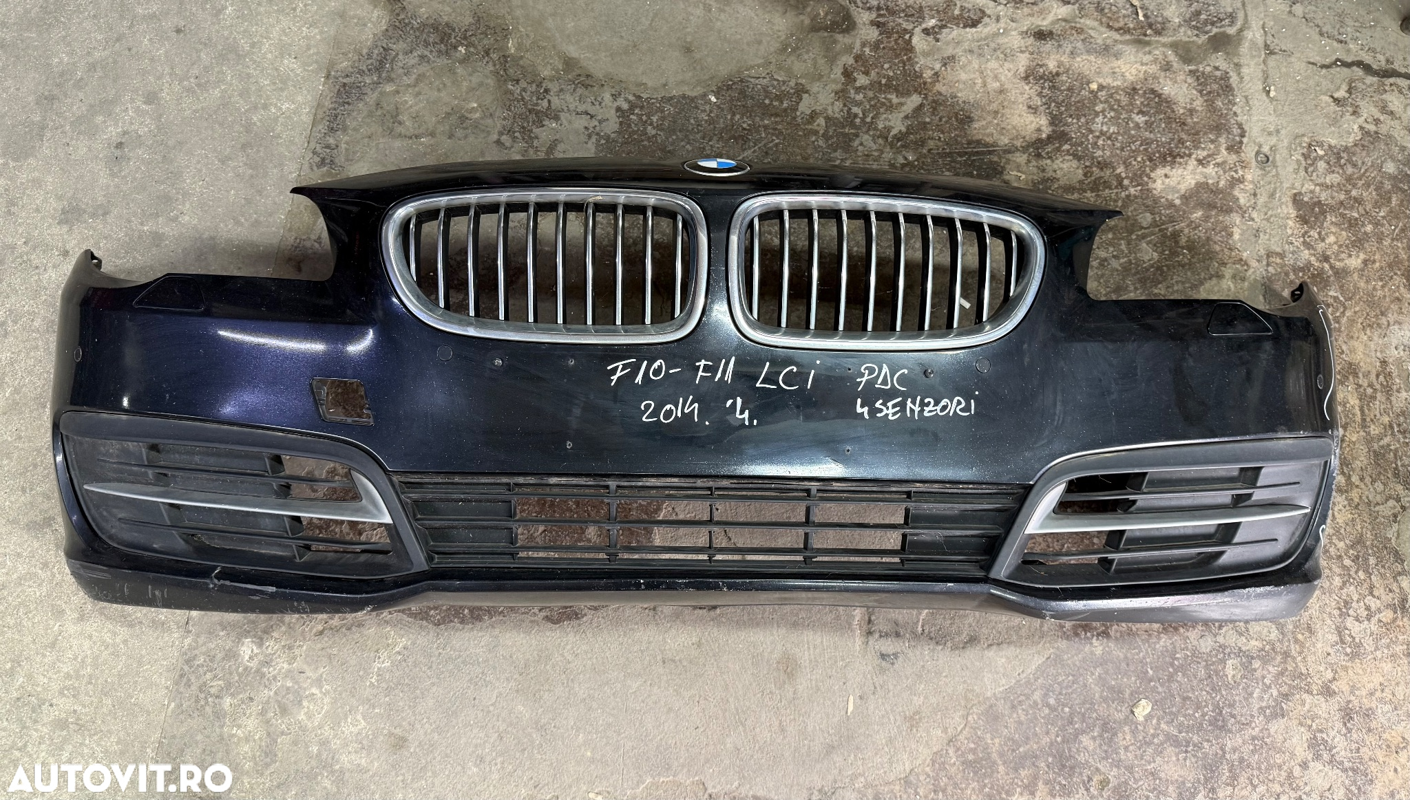 Bara fata completa BMW seria 5 F10-F11 LCI facelift an 2013-2016 cu 4 senzori si gauri spalatoare - 3