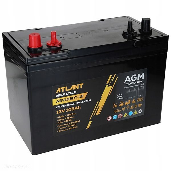 Akumulator AGM Atlant AEV105DT-12 12 V / 105 Ah - 1