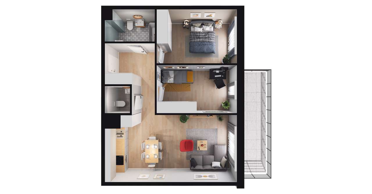 3-pokojowe mieszkanie 64m2 + balkon - Pełny obrazek: 2/23