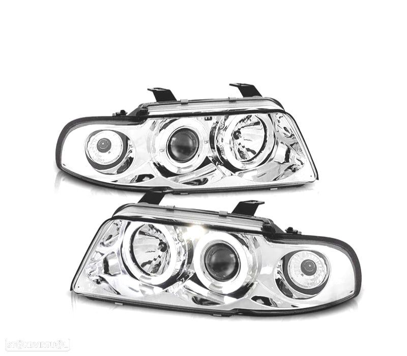 FARÓIS FRNTAL ANGEL EYES PARA AUDI A4 B5 94-99 FUNDO CROMADO - 1