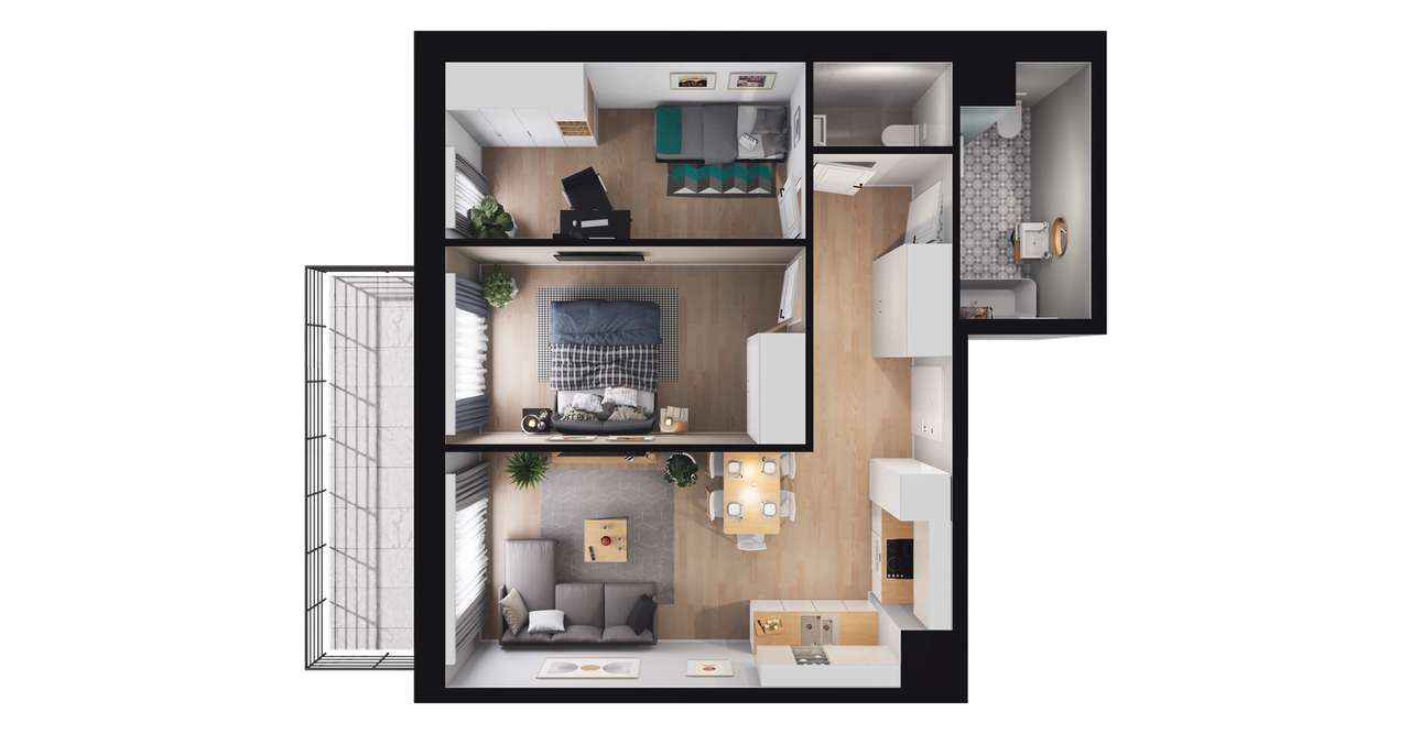 3-pokojowe mieszkanie 54m2 + balkon - Pełny obrazek: 2/23
