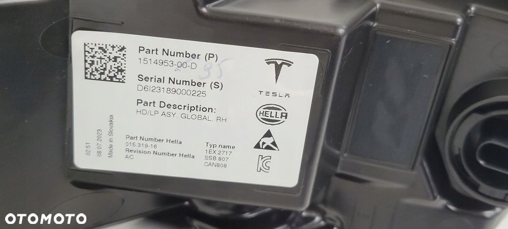 LAMPA PRAWA PRZÓD TESLA MODEL 3 LIFT TESLA Y 2020- 1514953-00-D - 13