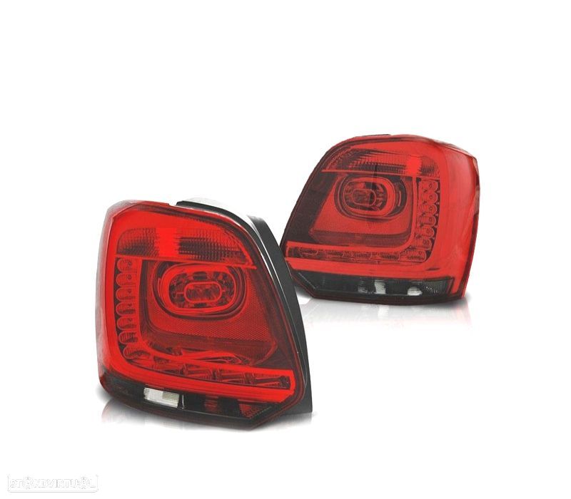 FAROLINS TRASEIROS VOLKSWAGEN VW POLO 6R 09-14 LED FUNDO VERMELHO FUMADO - 1