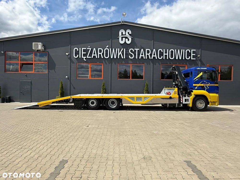MAN TGS TGX 26.360 E5 laweta uniwersalna 9,36m + Dźwig HDS HMF 1420 K2 / platforma do przewozu kontenerów / pomoc drogowa / platforma / kran krane dzwig hds żuraw - 6